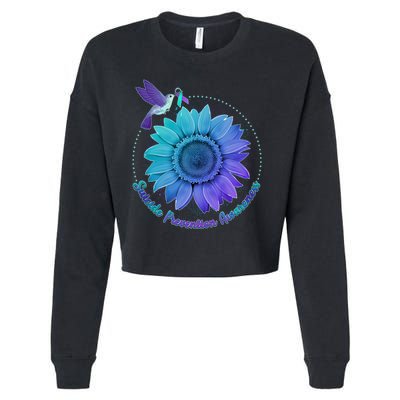 Suicide Prevention Awareness Hummingbird Flower Cropped Pullover Crew