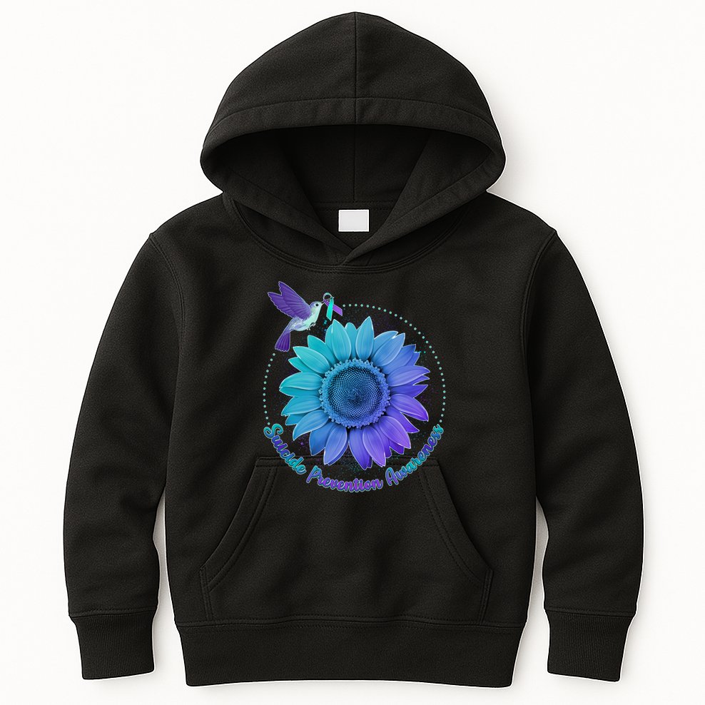 Suicide Prevention Awareness Hummingbird Flower Kids Hoodie