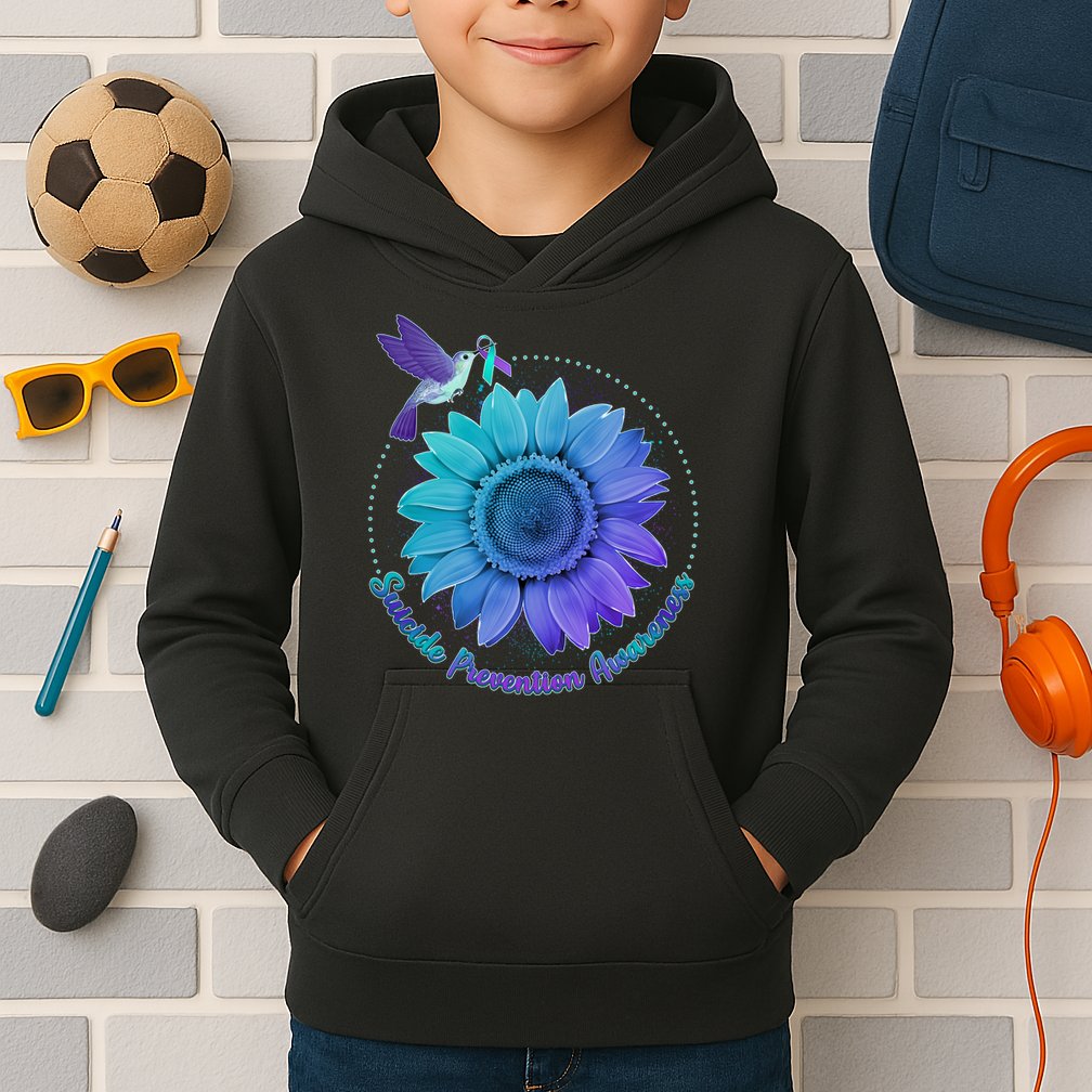 Suicide Prevention Awareness Hummingbird Flower Kids Hoodie
