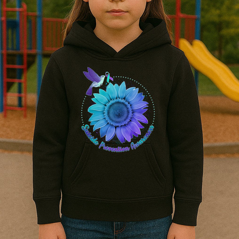 Suicide Prevention Awareness Hummingbird Flower Kids Hoodie