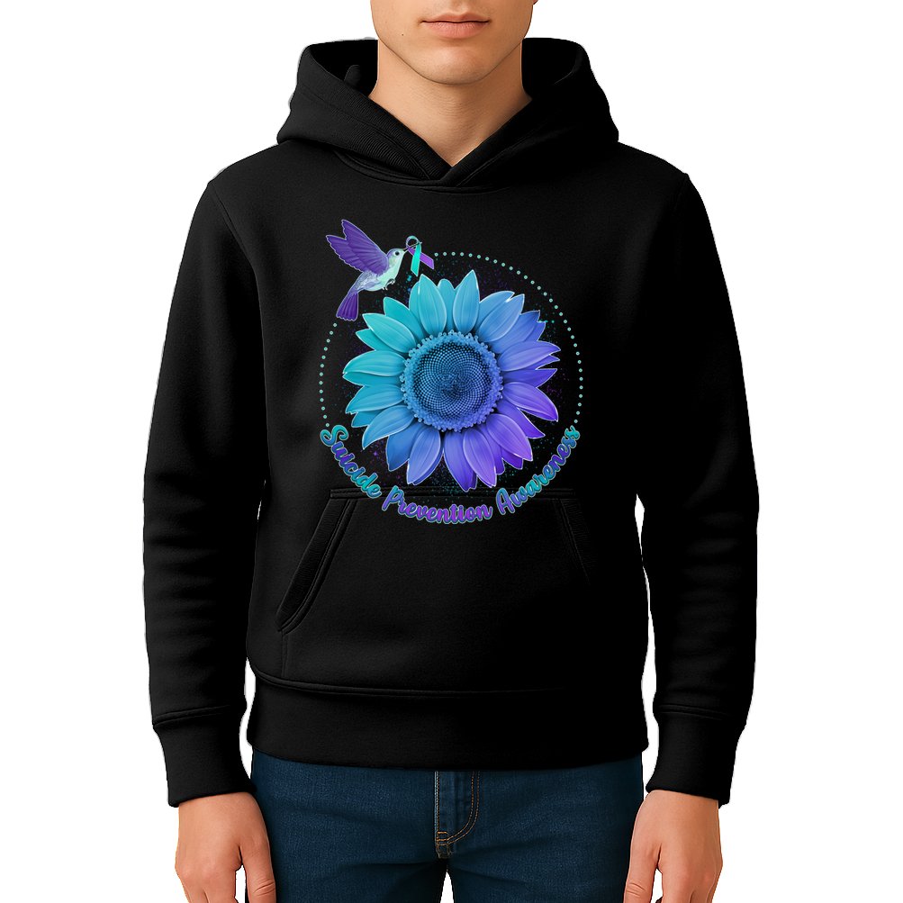 Suicide Prevention Awareness Hummingbird Flower Kids Hoodie