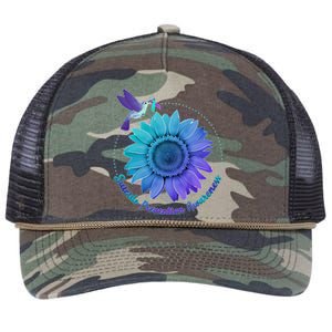 Suicide Prevention Awareness Hummingbird Flower Retro Rope Trucker Hat Cap