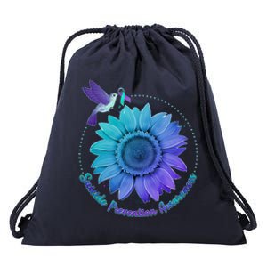 Suicide Prevention Awareness Hummingbird Flower Drawstring Bag