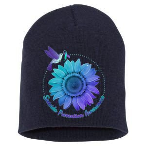 Suicide Prevention Awareness Hummingbird Flower Short Acrylic Beanie