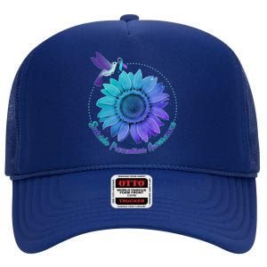 Suicide Prevention Awareness Hummingbird Flower High Crown Mesh Back Trucker Hat