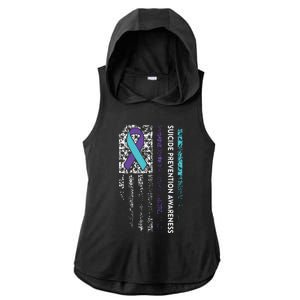 Suicide Prevention Awareness Ribbon American Flag Ladies PosiCharge Tri-Blend Wicking Draft Hoodie Tank