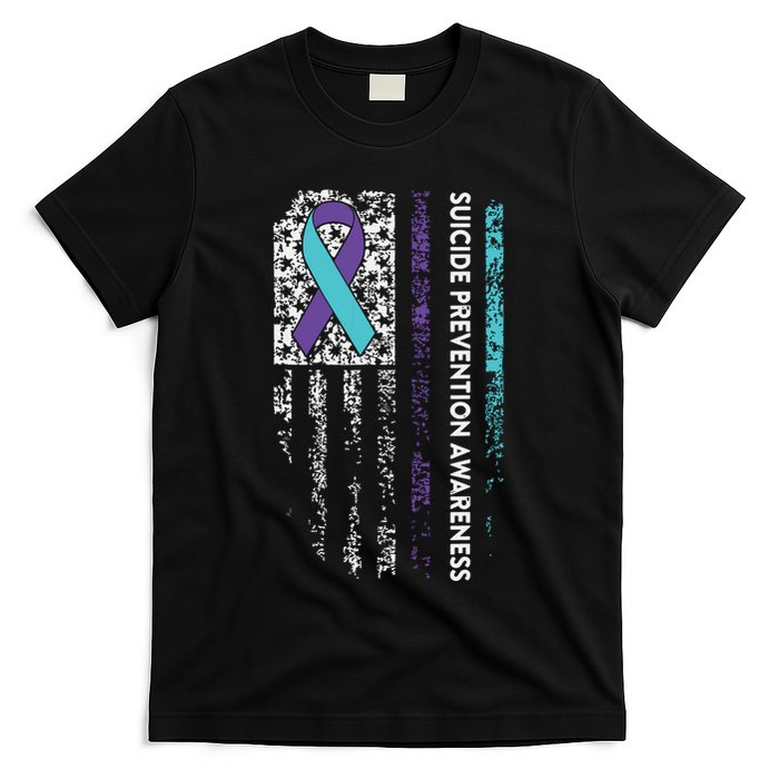 Suicide Prevention Awareness Ribbon American Flag T-Shirt