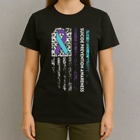 Suicide Prevention Awareness Ribbon American Flag T-Shirt