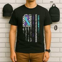 Suicide Prevention Awareness Ribbon American Flag T-Shirt