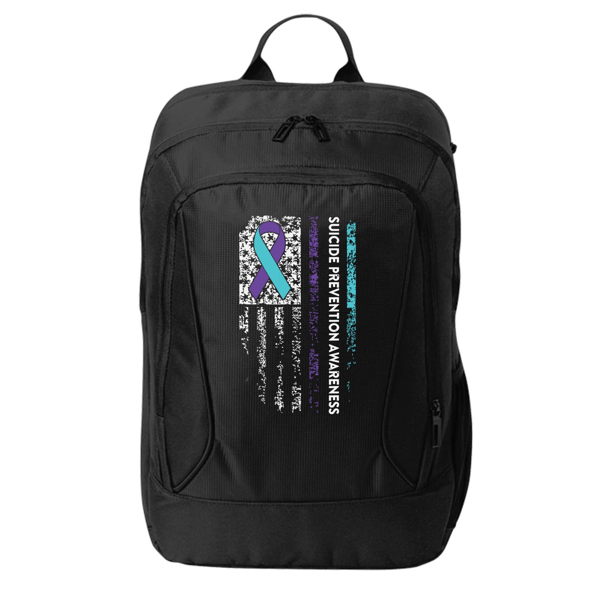 Suicide Prevention Awareness Ribbon American Flag City Backpack