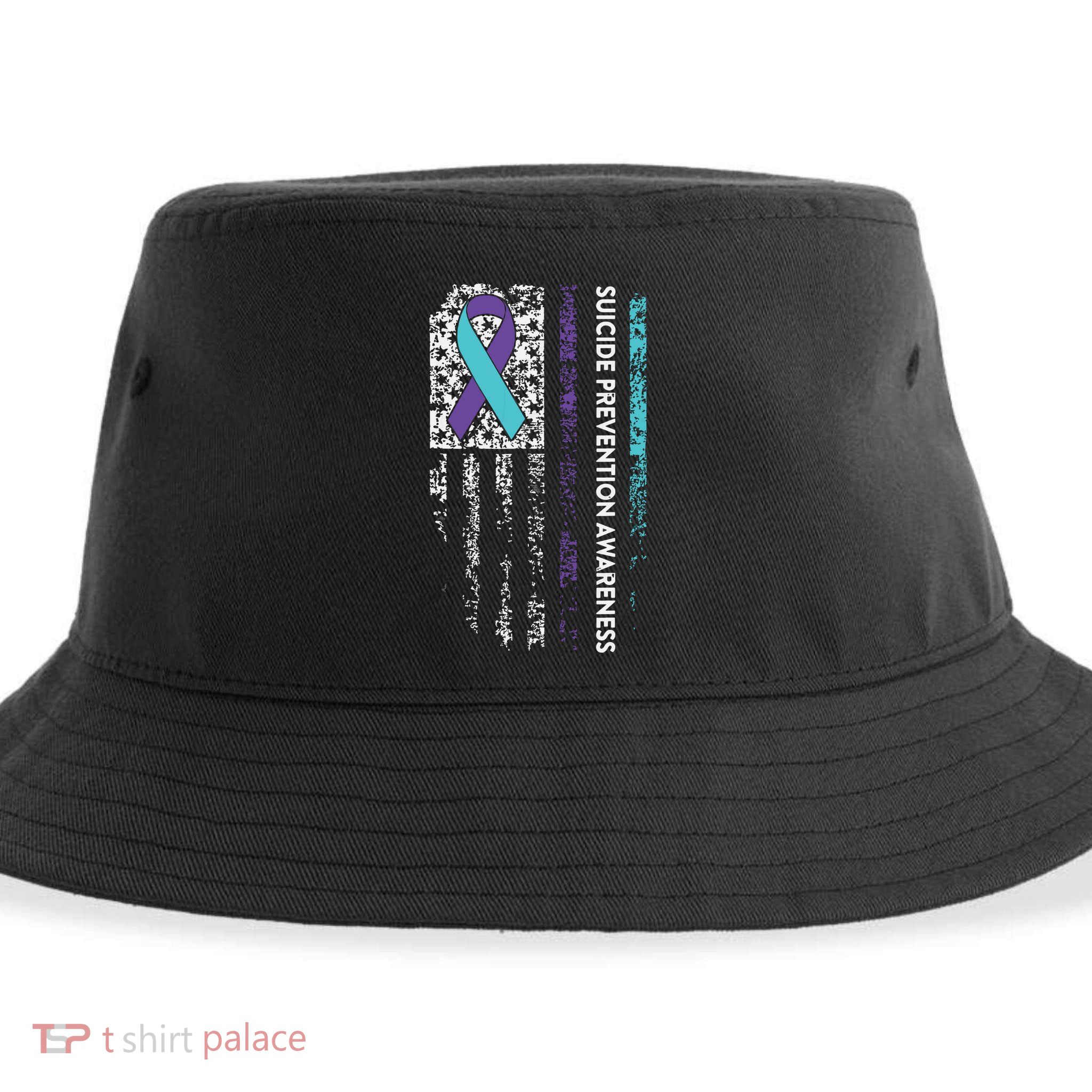 Suicide Prevention Awareness Ribbon American Flag Sustainable Bucket Hat
