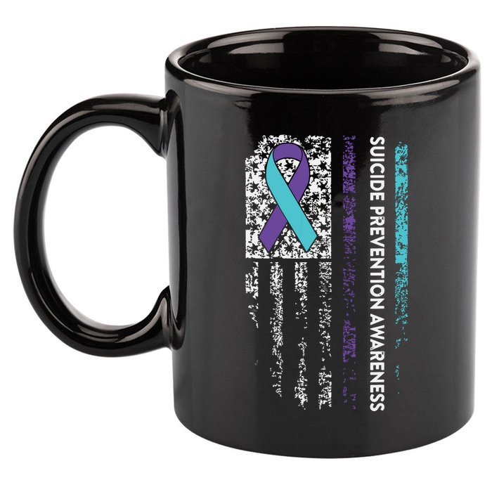 Suicide Prevention Awareness Ribbon American Flag 11oz C Handle Ceramic Mug