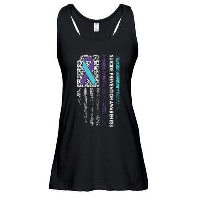 Suicide Prevention Awareness Ribbon American Flag Ladies Essential Flowy Tank