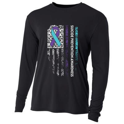 Suicide Prevention Awareness Ribbon American Flag Cooling Performance Long Sleeve Crew
