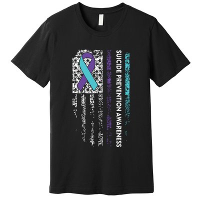 Suicide Prevention Awareness Ribbon American Flag Premium T-Shirt