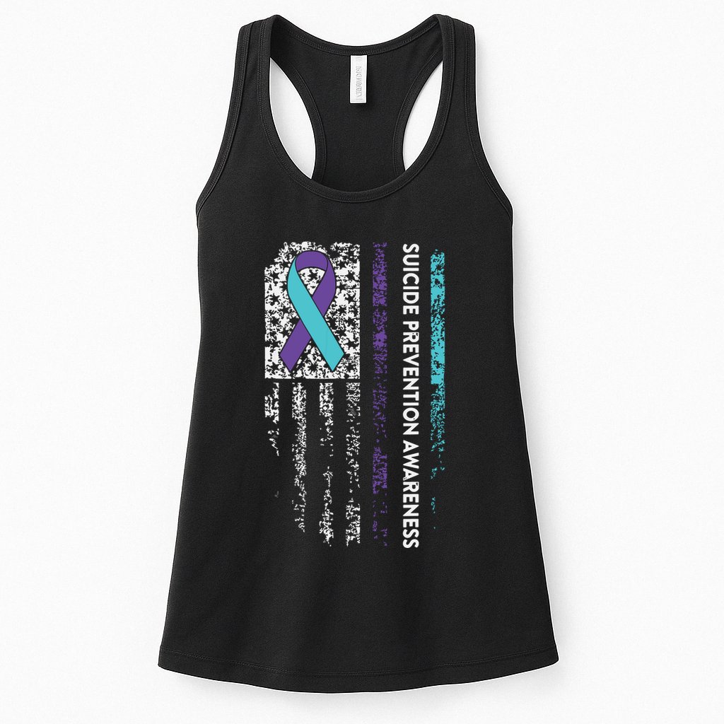 Suicide Prevention Awareness Ribbon American Flag Womens Tank Top
