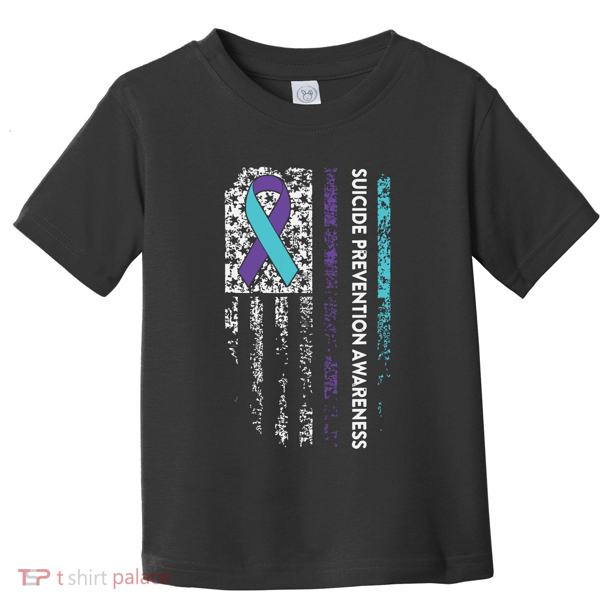 Suicide Prevention Awareness Ribbon American Flag Toddler T-Shirt
