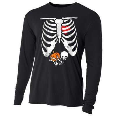 Skeleton Pregnancy Announcement Mom Halloween Cooling Performance Long Sleeve Crew