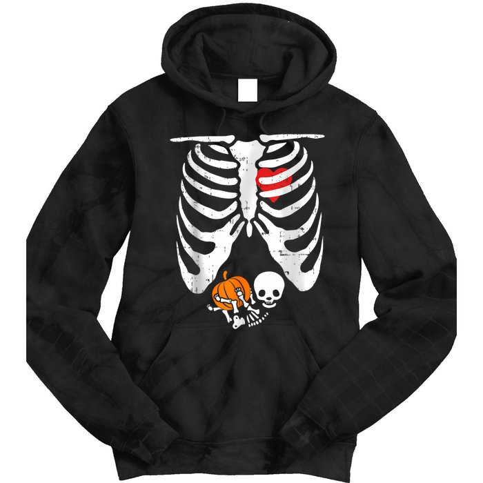 Skeleton Pregnancy Announcement Mom Halloween Tie Dye Hoodie