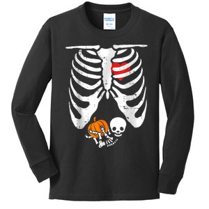 Skeleton Pregnancy Announcement Mom Halloween Kids Long Sleeve Shirt