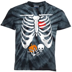 Skeleton Pregnancy Announcement Mom Halloween Kids Tie-Dye T-Shirt