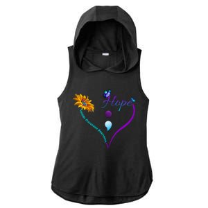 Suicide Prevention Awareness Floral Heart Ladies PosiCharge Tri-Blend Wicking Draft Hoodie Tank