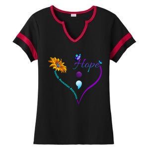 Suicide Prevention Awareness Floral Heart Ladies Halftime Notch Neck Tee