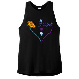 Suicide Prevention Awareness Floral Heart Ladies PosiCharge Tri-Blend Wicking Tank