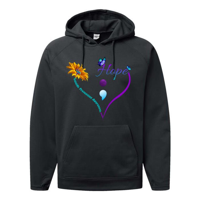 Suicide Prevention Awareness Floral Heart Performance Fleece Hoodie