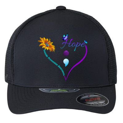 Suicide Prevention Awareness Floral Heart Flexfit Unipanel Trucker Cap