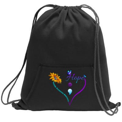 Suicide Prevention Awareness Floral Heart Sweatshirt Cinch Pack Bag