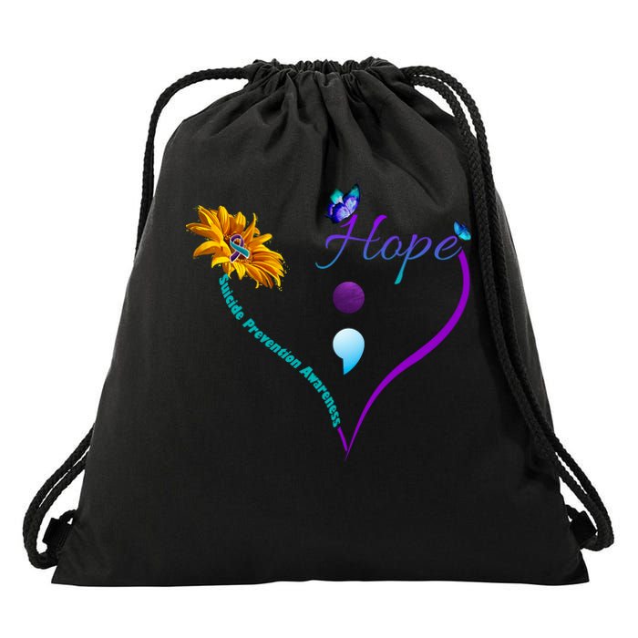 Suicide Prevention Awareness Floral Heart Drawstring Bag