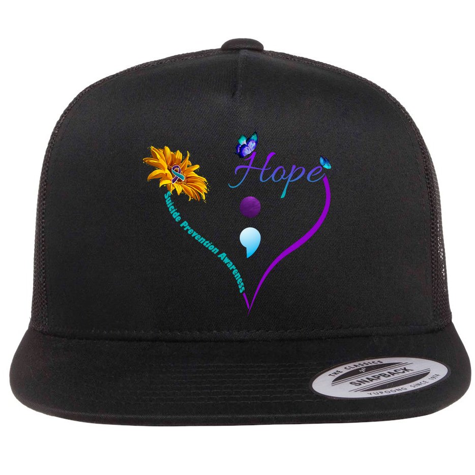 Suicide Prevention Awareness Floral Heart Flat Bill Trucker Hat