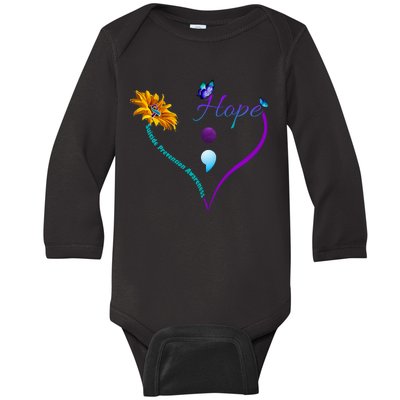 Suicide Prevention Awareness Floral Heart Baby Long Sleeve Bodysuit