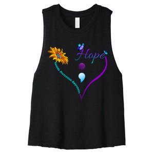 Suicide Prevention Awareness Floral Heart Women's Racerback Cropped Tank