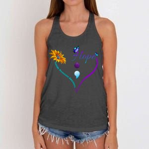 Suicide Prevention Awareness Floral Heart Women's Knotted Racerback Tank