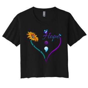 Suicide Prevention Awareness Floral Heart Women's Crop Top Tee