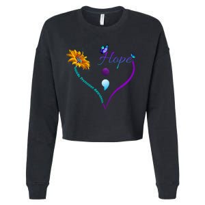 Suicide Prevention Awareness Floral Heart Cropped Pullover Crew