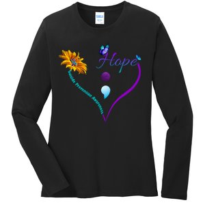 Suicide Prevention Awareness Floral Heart Ladies Long Sleeve Shirt