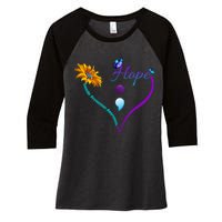 Suicide Prevention Awareness Floral Heart Women's Tri-Blend 3/4-Sleeve Raglan Shirt