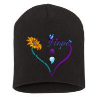 Suicide Prevention Awareness Floral Heart Short Acrylic Beanie