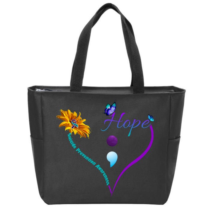 Suicide Prevention Awareness Floral Heart Zip Tote Bag