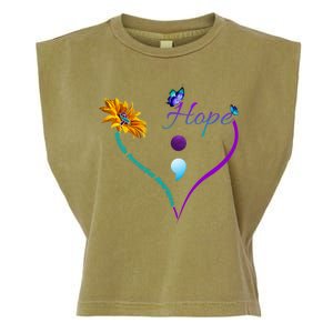 Suicide Prevention Awareness Floral Heart Garment-Dyed Women's Muscle Tee