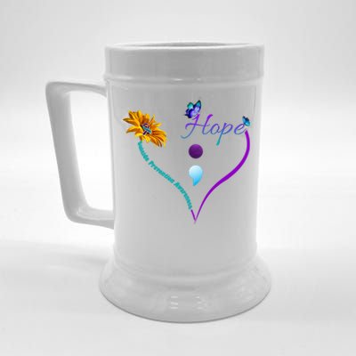 Suicide Prevention Awareness Floral Heart Beer Stein