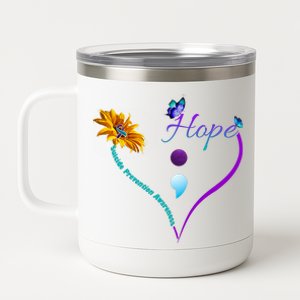 Suicide Prevention Awareness Floral Heart 12 oz Stainless Steel Tumbler Cup