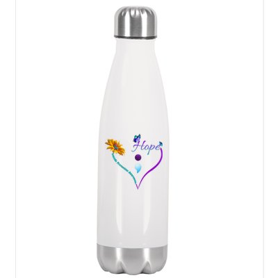 Suicide Prevention Awareness Floral Heart Stainless Steel Insulated Water Bottle