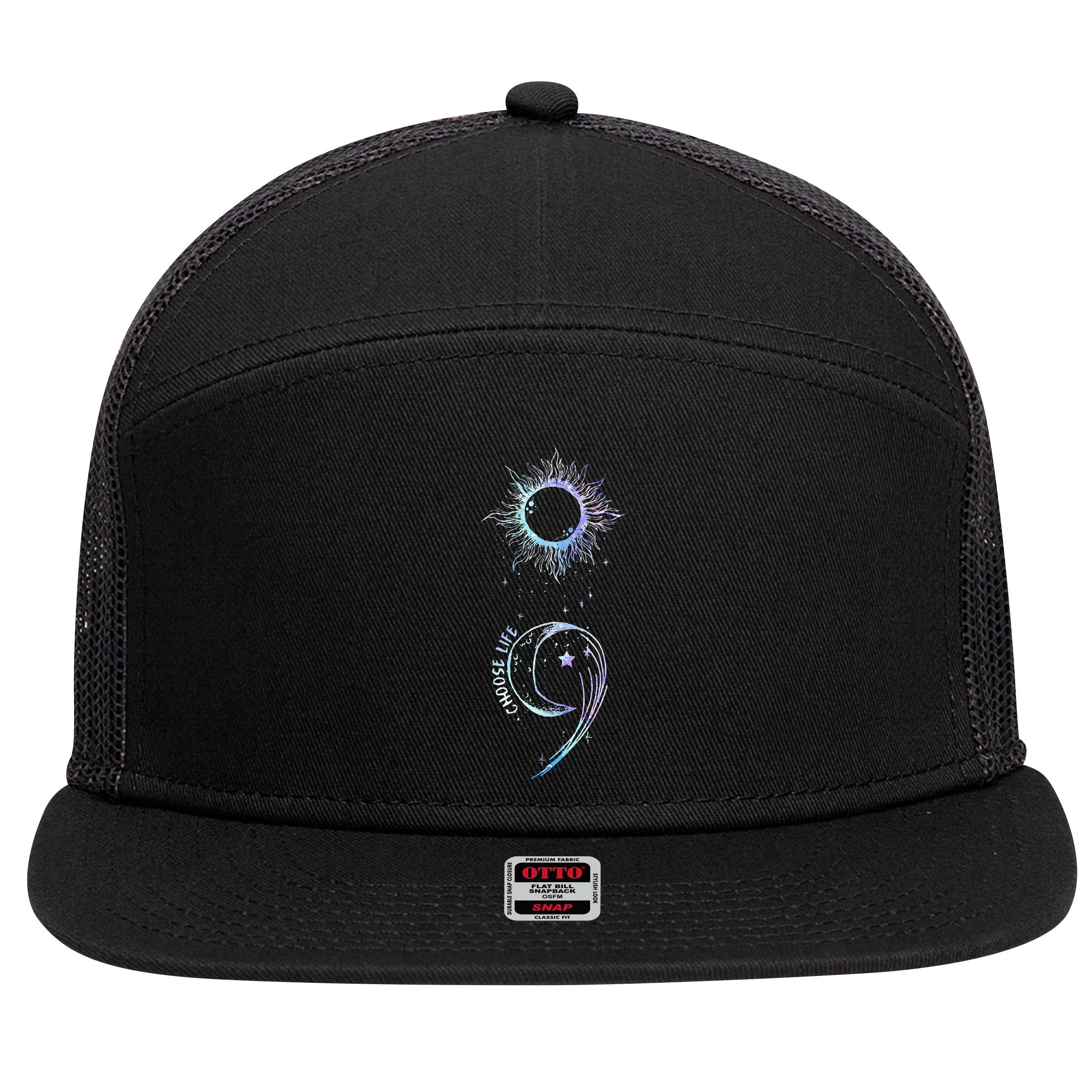 Suicide Prevention Awareness Choose Life Semicolon Gothic 7 Panel Mesh Trucker Snapback Hat