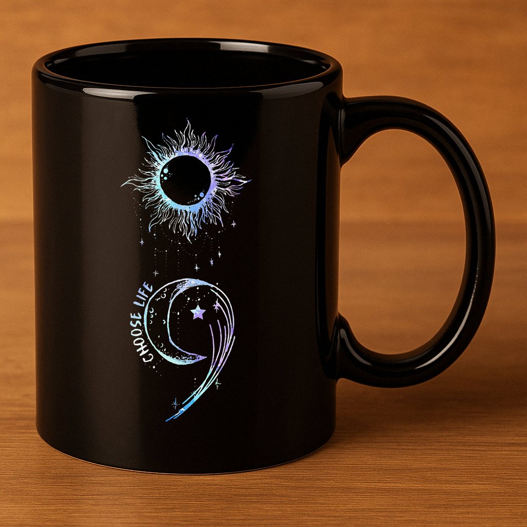 Suicide Prevention Awareness Choose Life Semicolon Gothic 11oz C Handle Ceramic Mug