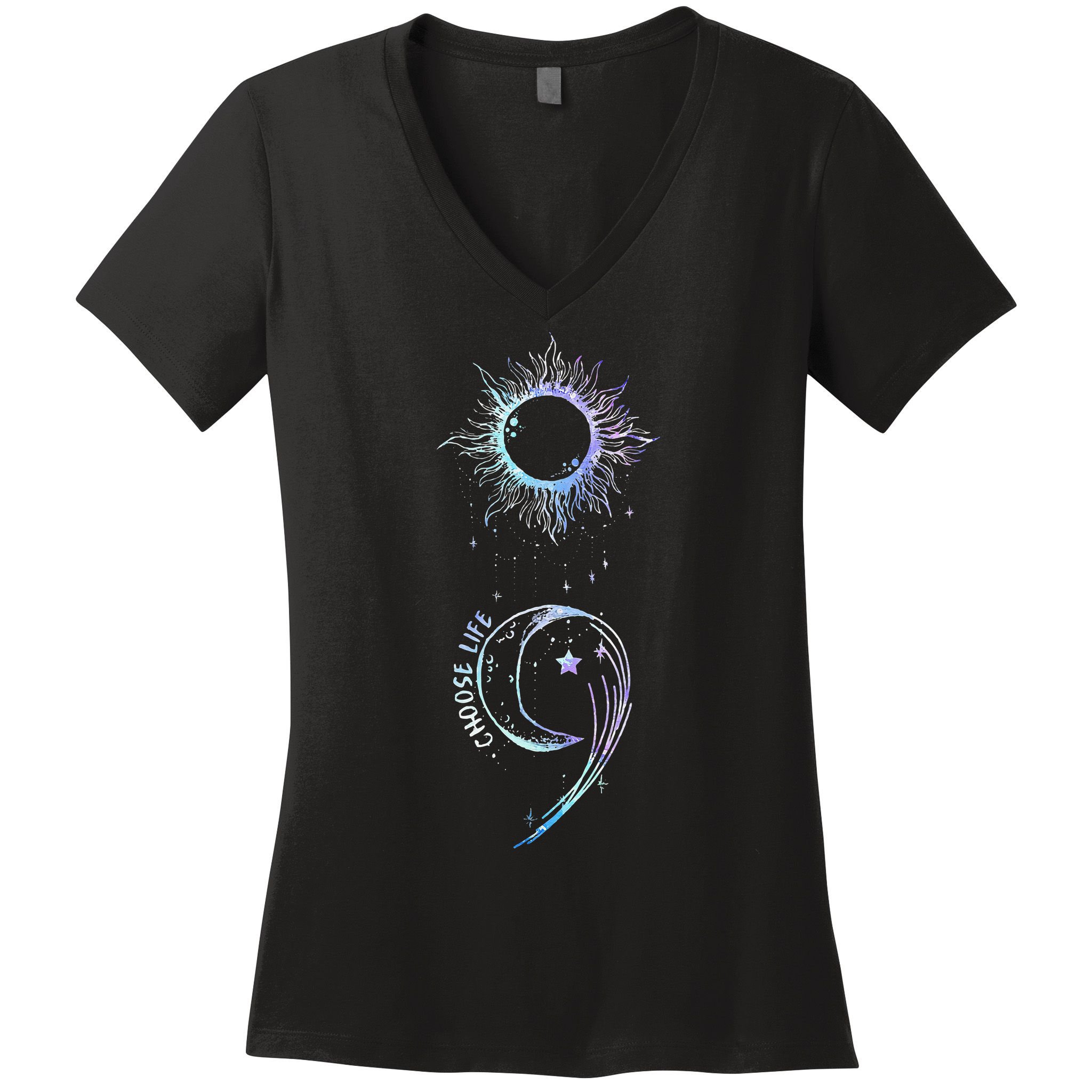 Suicide Prevention Awareness Choose Life Semicolon Gothic Women's V-Neck T-Shirt