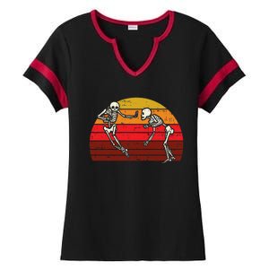 Skeleton Playin American Football Rugby Halloween Sport Ladies Halftime Notch Neck Tee